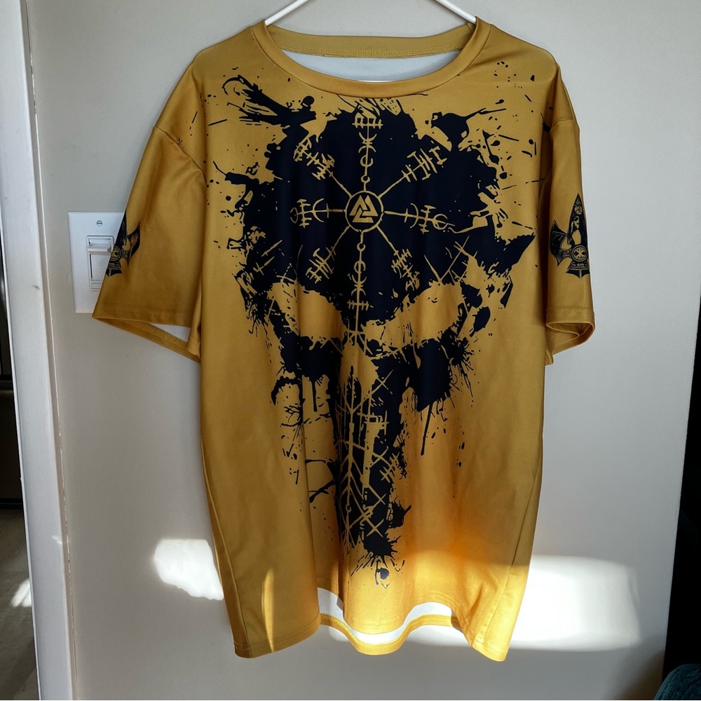 Men's Short Sleeve Graphic Tee in Mustard boho bold streetwear rare find unique